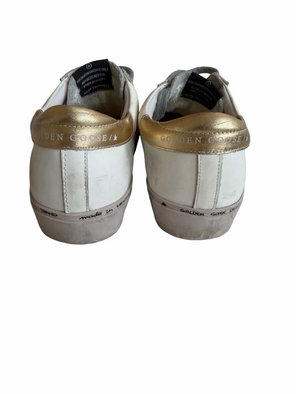 Golden Goose Hi Star Platform Sneakers White Leather Black Star Gold Heel - Picture 5 of 6